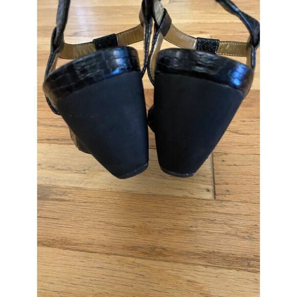 Chaps women's Black Wedge snake print ankle strap Sandals Size 5.5 - Picture 4 of 8